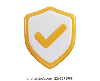 Right mark with protect shield 3d rendering vector icon illustration