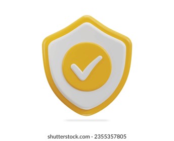 Right mark with protect shield 3d rendering vector icon
