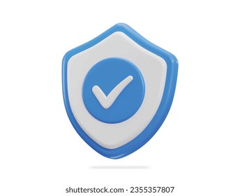 Right mark with protect shield 3d rendering vector icon