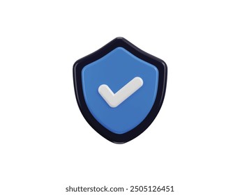 Right mark with protect shield 3d rendering vector icon illustration