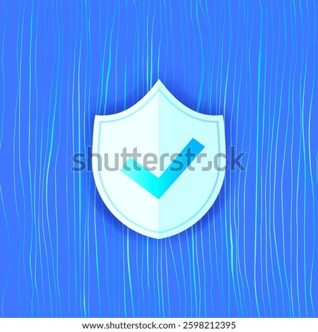 Right Mark with Protect Shield 3d Verified Icon on Blue Background for Internet Network Digital Security Lock Technology Banner Design