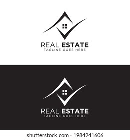 Right mark symbolic logo.
Real estate logo design vector.