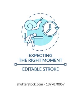 Right moment expecting concept icon. Procrastination reason idea thin line illustration. Delaying and postponing tasks. Waiting. Vector isolated outline RGB color drawing. Editable stroke