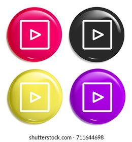 Right multi color glossy badge icon set. Realistic shiny badge icon or logo mockup