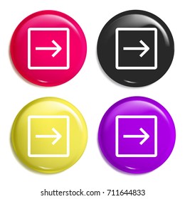 Right multi color glossy badge icon set. Realistic shiny badge icon or logo mockup