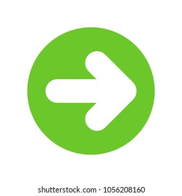 Right (next) white arrow in a green circle, web icon. Isolated on white background. Vector illustration, EPS10.