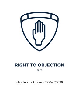 icono de derecho a objeción de la colección gdpr. Delgado derecho lineal a la objeción, simple, icono de contorno derecho aislado en fondo blanco. Vector de línea derecho al signo de objeción, símbolo para web y móvil