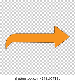 Right orange curved arrow flat design long shadow color icon. Direction forward curve. Motion pointer. Navigation arrowhead. Vector illustration. Eps file 148.