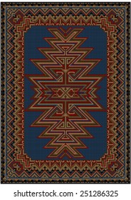 right oriental carpet with original pattern on a blue background 