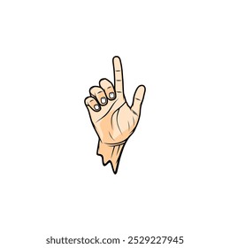 die rechte Handfläche ist zu sehen, wie sie den Zeigefinger und den Daumen nach oben zeigt, Vektorgrafik