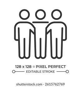 Right of peaceful assembly pixel perfect line icon. Freedom of individuals and groups to meet for common purposes. Isolated vector illustration. Outline symbol. Simple linear drawing. Editable stroke