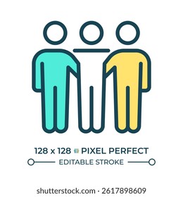 Right of peaceful assembly pixel perfect line color icon. Freedom of individuals and groups to meet for common purposes. Isolated vector illustration. Flat colorful symbol design. Editable stroke