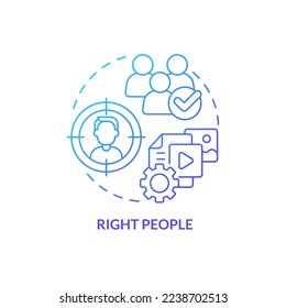 Right people blue gradient concept icon. Focus on audience. Marketing strategy. Content tip abstract idea thin line illustration. Isolated outline drawing. Myriad Pro-Bold fonts used