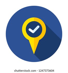 Right place icon. Check location marker pin place right tick icon