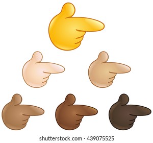 Right pointing backhand index. Emoji hand set of various skin tones.