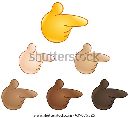 Right pointing backhand index. Emoji hand set of various skin tones.