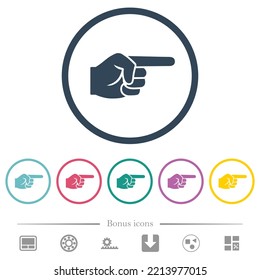 Iconos de color plano sólido de la mano derecha en contornos redondos. 6 iconos de bonificación incluidos.