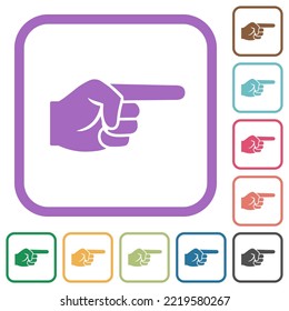 Iconos simples sólidos de la mano derecha en los marcos cuadrados redondeados de color sobre fondo blanco