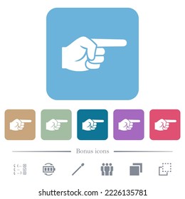 Iconos planos de color blanco sólido con la mano derecha en fondo cuadrado redondeado de color. 6 iconos de bonificación incluidos