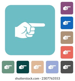 Right pointing hand solid white flat icons on color rounded square backgrounds