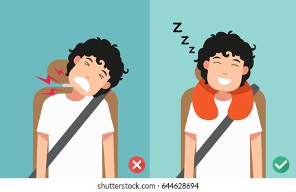 The right posture to sleep while sitting upright,body posture,vector illustration.