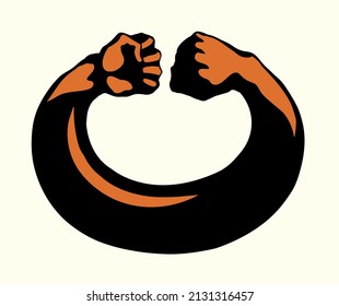 Right rage civil war strong strike box bump duel meet unit pair human body union resist white text space. Line draw rebel vs boxing sport unity win action 2 man circle logo banner icon idea art vector