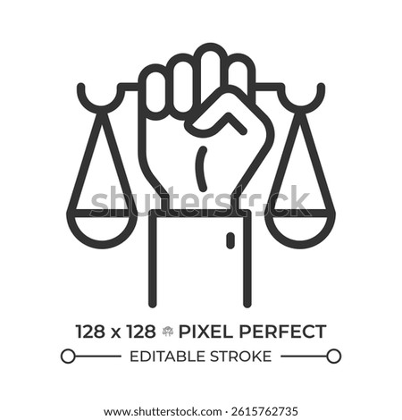 Right to recognition as person before law pixel perfect line icon. Justice and protection without discrimination. Isolated vector illustration. Outline symbol. Simple linear drawing. Editable stroke