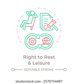 Right to rest and leisure duo tone concept icon. Work life balance. Health care. Round two color outline illustration. Abstract vector design. Easy to use in infographic, presentation