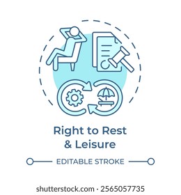 Right to rest and leisure soft blue concept icon. Work life balance. Health care. Round shape line illustration. Abstract idea. Graphic design. Easy to use in infographic, presentation