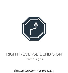 Right reverse bend sign icon vector. Trendy flat right reverse bend sign icon from traffic signs collection isolated on white background. Vector illustration can be used for web and mobile graphic 