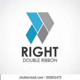 Right ribbon of geometry arrow abstract vector and logo design or template pointer business icon of company identity symbol concept