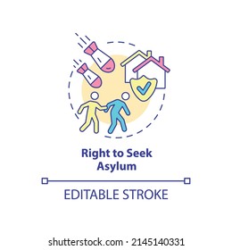 Right To Seek Asylum Concept Icon. Shelter And Safety. Refugee Right Abstract Idea Thin Line Illustration. Isolated Outline Drawing. Editable Stroke. Arial, Myriad Pro-Bold Fonts Used