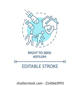 Right To Seek Asylum Turquoise Concept Icon. Shelter And Safety. Refugee Right Abstract Idea Thin Line Illustration. Isolated Outline Drawing. Editable Stroke. Arial, Myriad Pro-Bold Fonts Used