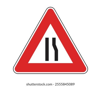 Right Side Narrowing Road Warning Sign Featuring Red Triangle and Black Converging Lines from Right, Indicating Road Width Reduction from Right Ahead, Available as a Vector File