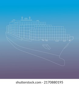 Right side perspective view line vector drawing of cargo container ship. Cargo courier logistic vehicle transportation concept. Continuous line drawing.