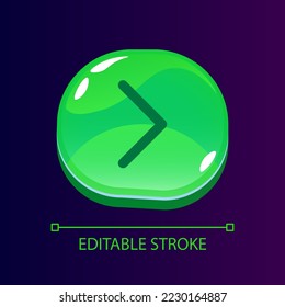 Right side pointer glossy ui button with linear icon. Arrow showing direction. Information. Isolated user interface element for web, mobile, video game design. Editable stroke. Arial font used