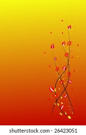Right situated branch on yellow-red background