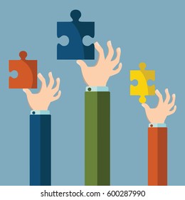 Right solution. Hands holding a puzzle pieces, Puzzle piece in human hands. Team work