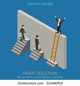 Right Solution to solve problem business concept flat 3d web isometric infographics vector. Creative people collection.