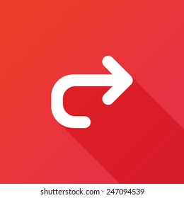 Right straight angle arrow icon. Modern design flat style icon with long shadow effect