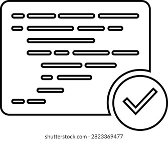 Right Tick Code File Icon Source Code Approval, Programming Verified Document, Software Development Success Flat and Line Vector Symbols Isolated on Transparent Background