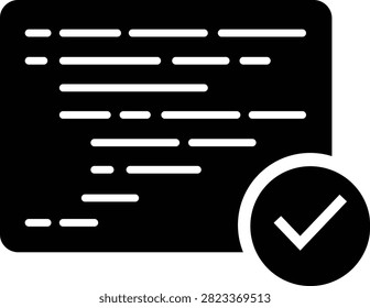 Right Tick Code File Icon Source Code Approval, Programming Verified Document, Software Development Success Flat and Line Vector Symbols Isolated on Transparent Background