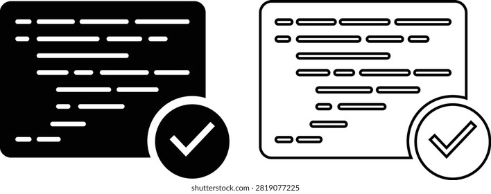 Right Tick Code File Icons Set Collection Group, Source Code Approval, Programming Verified Document, Software Development Success Flat and Line Vector Symbols Isolated on Transparent Background