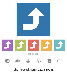 Right top side turn arrow solid flat white icons in square backgrounds. 6 bonus icons included.