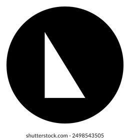 A right triangle symbol in the center. Isolated white symbol in black circle. Vector illustration on white background