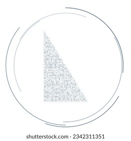 El símbolo del triángulo derecho lleno de puntos azules oscuros. Estilo de puntillismo. Ilustración del vector sobre fondo blanco