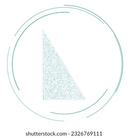 The right triangle symbol filled with teal dots. Pointillism style. Vector illustration on white background
