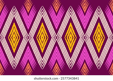 right Tribal Pattern with Pink, Orange, and Yellow Diamond Motifs on a Dark Background for Decorative Design