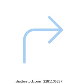Icono ui de color plano de flecha de giro a la derecha. Siguiendo la dirección. Señal de carretera. Conduciendo un coche. Buscando ruta. Elemento simple relleno para la aplicación móvil. Pictograma sólido colorido. Ilustración RGB aislada por vectores