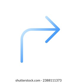 Right turn arrow flat gradient two-color ui icon. Following direction. Road sign. Finding route. Simple filled pictogram. GUI, UX design for mobile application. Vector isolated RGB illustration